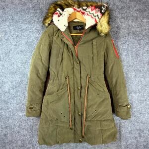 Coalition LA Coat Womens XS Green Removable Faux Fur Southwestern Sherpa Y2K